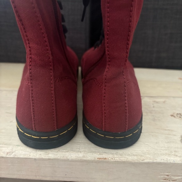 Dr. Martens Battersea Women Maroon Canvas Mid Calf Lace Up Combat Boots Size 9 - Picture 8 of 16